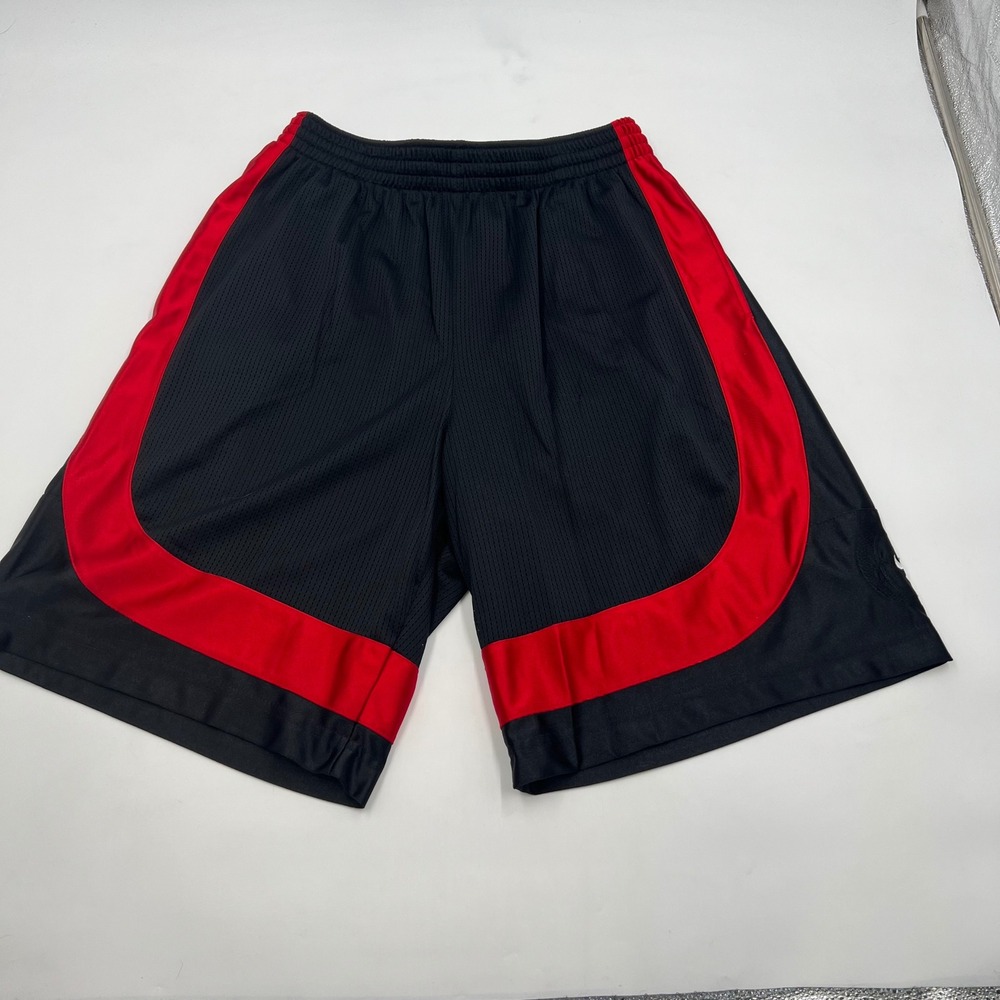 Nike Mens Basketball Shorts Black Red Mesh Embroidered Swoosh‎ Large NWOT